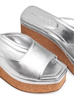 Seon 70MM Metallic Leather Wedge Sandals