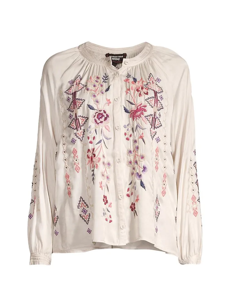 Curaçao Embroidered Poet Blouse