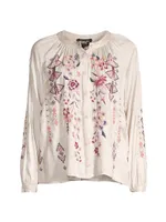 Curaçao Embroidered Poet Blouse