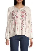 Curaçao Embroidered Poet Blouse