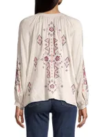 Curaçao Embroidered Poet Blouse
