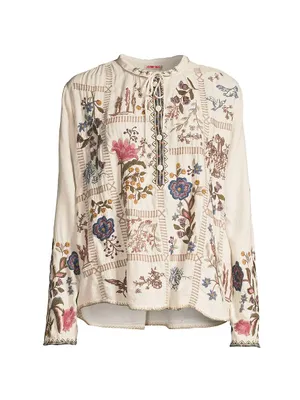 Mabel Floral-Embroidered Blouse