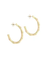 Bamboo 18K-Gold-Plated & Cubic Zirconia Hoop Earrings