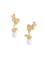 Orchid 18K-Gold-Plated, Cubic Zirconia & Freshwater Pearl Drop Earrings