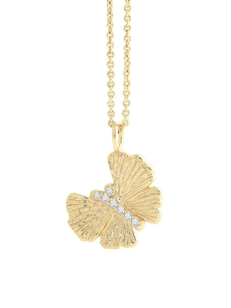 Butterfly 18K-Gold-Plated & Cubic Zirconia Pendant Necklace