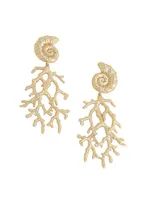 Ocean Shell With Coral 18K-Gold-Plated & Cubic Zirconia Drop Earrings