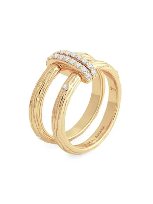 Enchanted Forest 18K-Gold-Plated & Cubic Zirconia Double Ring