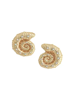 Ocean Shell 18K Gold-Plated & Cubic Zirconia Stud Earrings