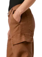 Wide-Leg Linen-Blend Cargo Pants