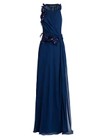 Draped Sequined Silk Chiffon Gown