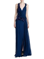 Draped Sequined Silk Chiffon Gown