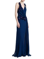 Draped Sequined Silk Chiffon Gown