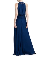 Draped Sequined Silk Chiffon Gown