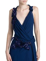 Draped Sequined Silk Chiffon Gown