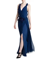 Draped Sequined Silk Chiffon Gown