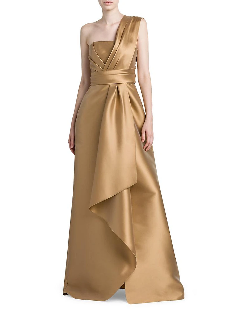 Satin One-Shoulder Bow Gown