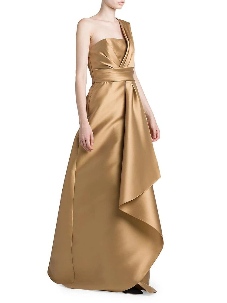 Satin One-Shoulder Bow Gown