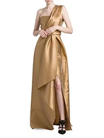 Satin One-Shoulder Bow Gown