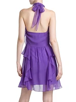 Ruffled Silk Chiffon Halterneck Minidress