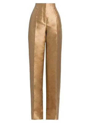 Mikado Satin Straight-Leg Evening Trousers