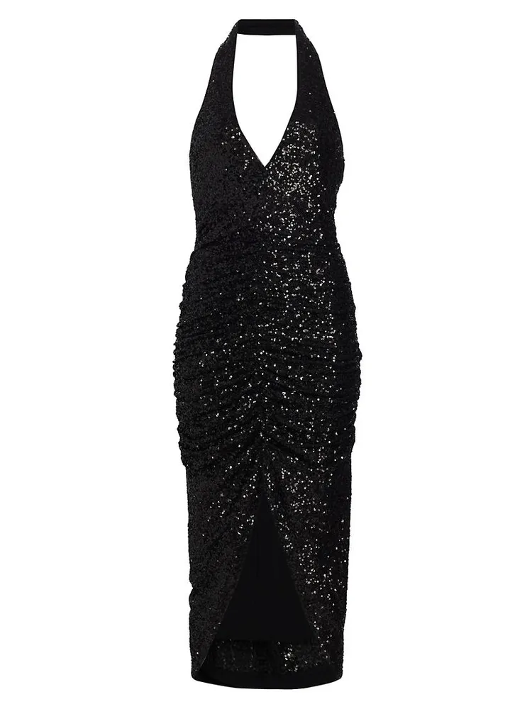 Sequin Halter Midi-Dress