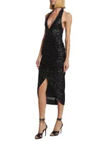 Sequin Halter Midi-Dress