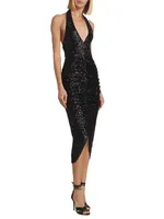 Sequin Halter Midi-Dress