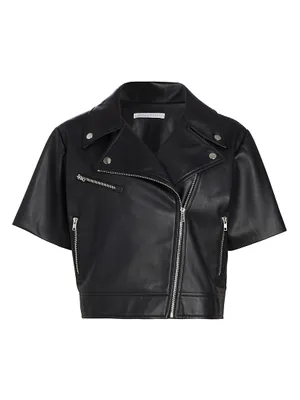Short-Sleeve Faux Leather Moto Jacket
