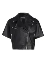 Short-Sleeve Faux Leather Moto Jacket