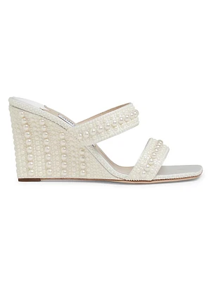 Sacoria 85MM Faux Pearl-Embellished Wedge Sandals