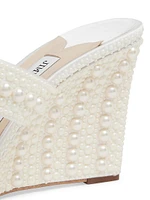 Sacoria 85MM Faux Pearl-Embellished Wedge Sandals