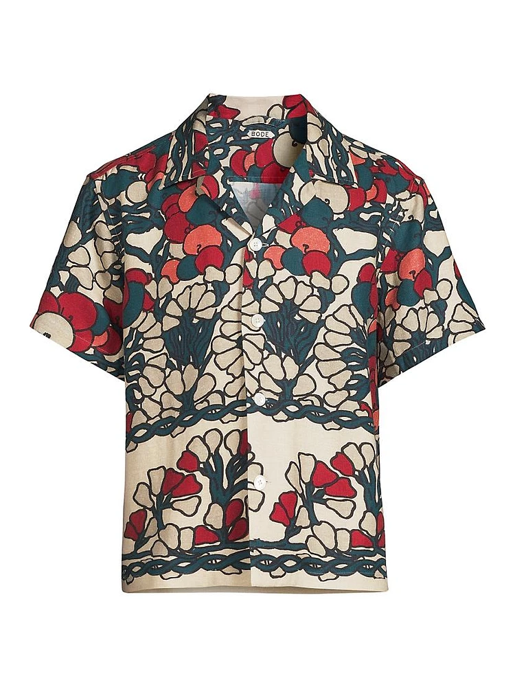 Crane Estate Garden Lattice Linen Camp Shirt