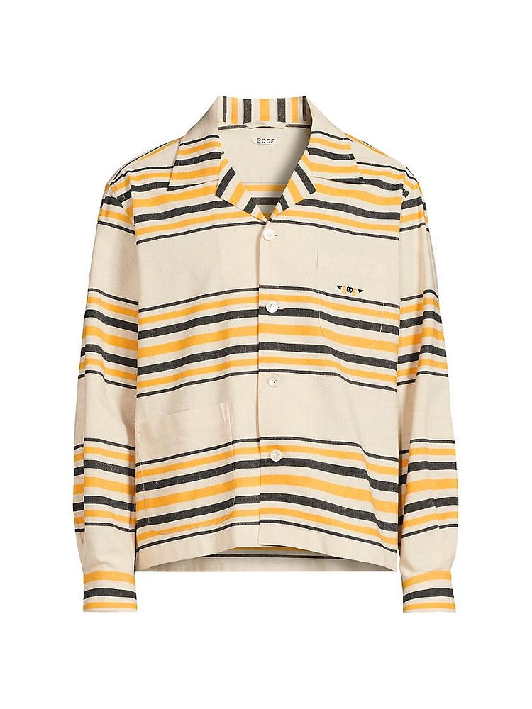 Crane Estate Namesake Striped Cotton Camp Shirt