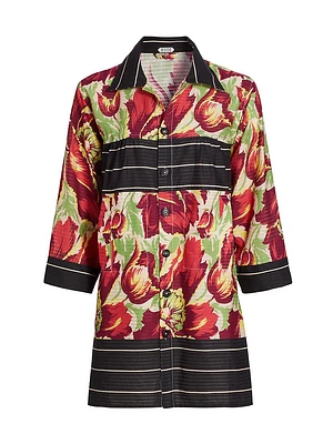 Hibiscus Striped Cotton Shirtdress