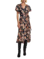 Brianna Floral Wrap Midi-Dress
