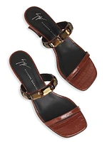 45MM Crocodile-Embossed Leather Jeweled Band Sandals