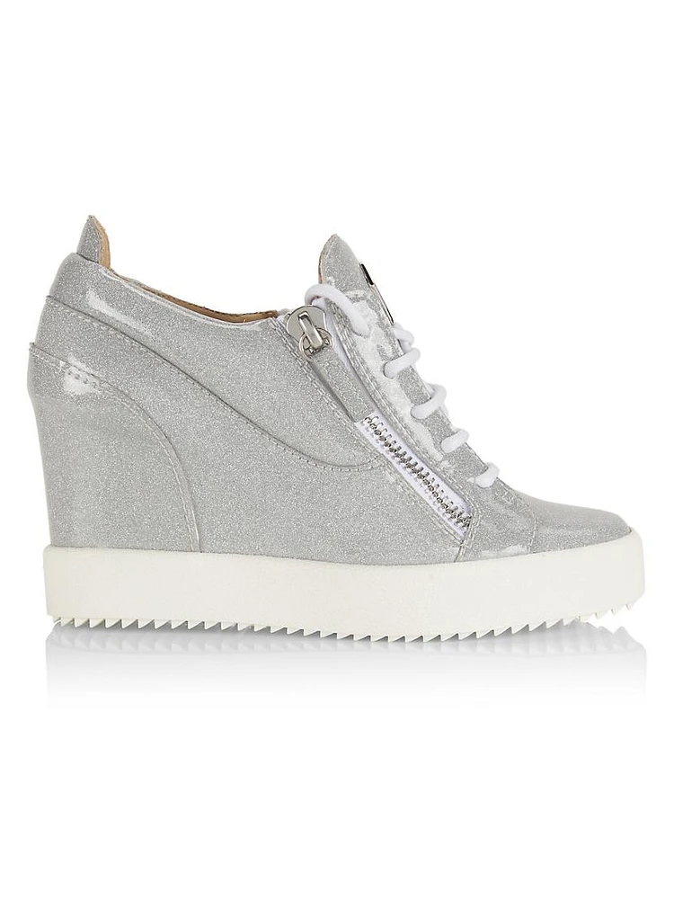 75MM Glitter Patent Leather Wedge Sneakers