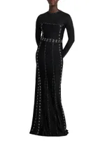 Rhinestone-Embellished V-Neck Gown