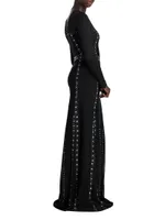 Rhinestone-Embellished V-Neck Gown