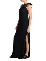 Bow One-Shoulder Crepe Gown