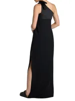 Bow One-Shoulder Crepe Gown