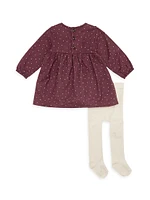 Baby Girl's Ruffle-Trim Dot Print Dress & Ribbed Tights Set