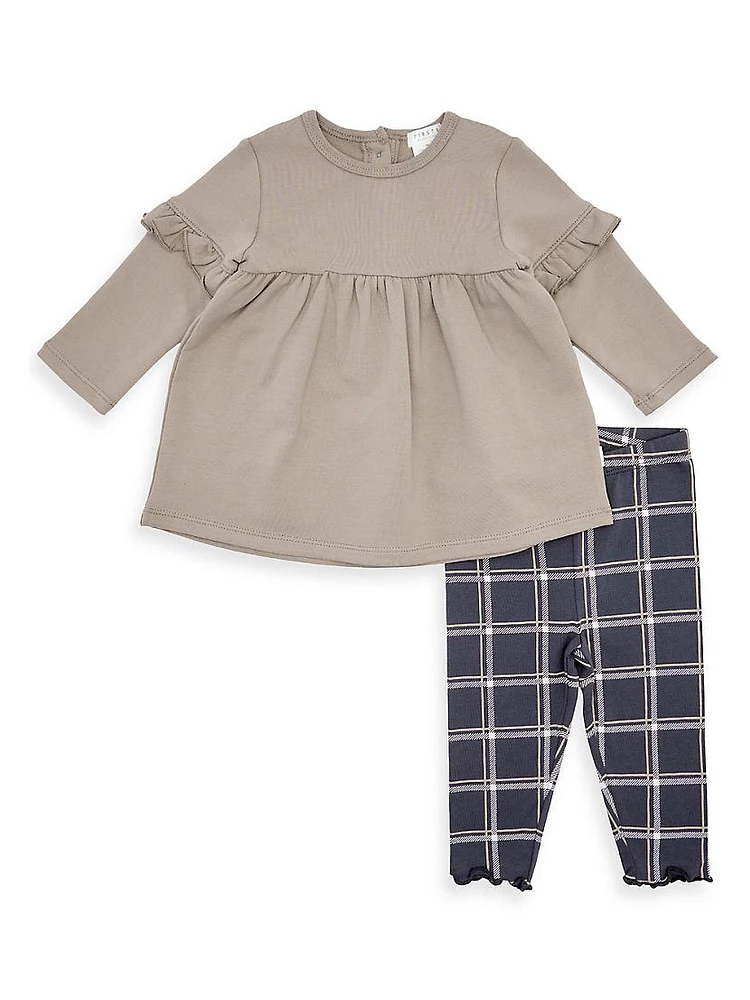 Baby Girl's Pebble Ruffle-Trim Dress & Plaid Leggings Set