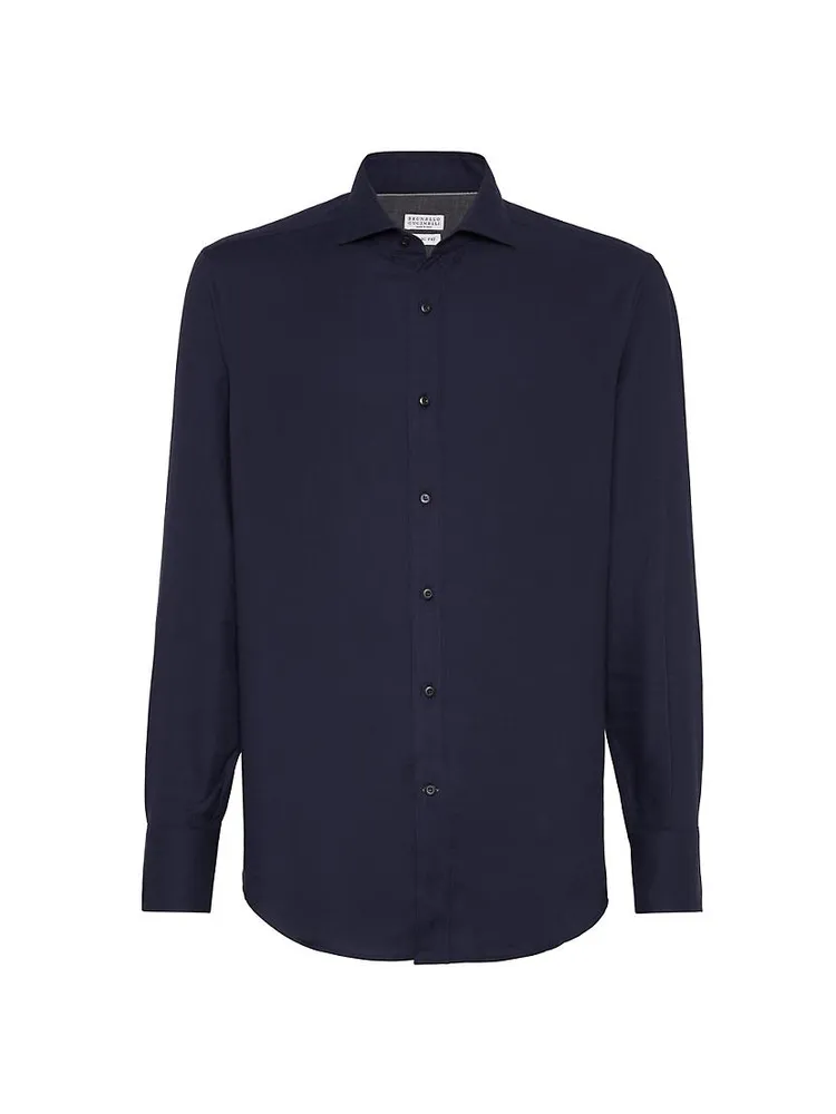 Cotton And Cashmere Twill Basic Fit Shirt With Spread Collar