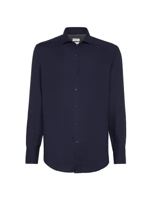 Cotton And Cashmere Twill Basic Fit Shirt With Spread Collar