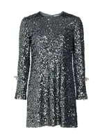 Lily Sequined Long-Sleeve A-Line Minidress