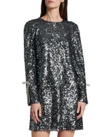 Lily Sequined Long-Sleeve A-Line Minidress