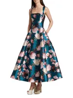 Audrey Floral Satin Fit & Flare Gown