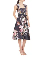 Arielle Belted Floral Midi-Dress