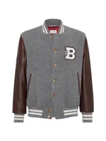 Virgin Wool Double Cloth Bomber Jacket With Thermoreÿ® Padding, Calfskin Sleeves And Badge